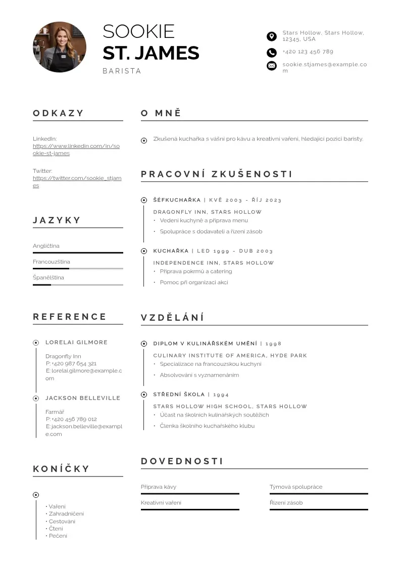 Profesionāla Zivotopis barista CV veidne