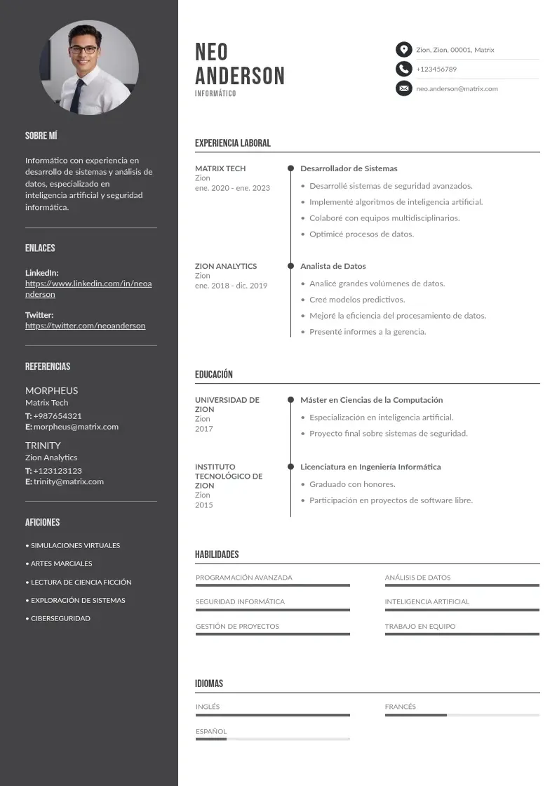 two column curriculum-de-informatico resume example