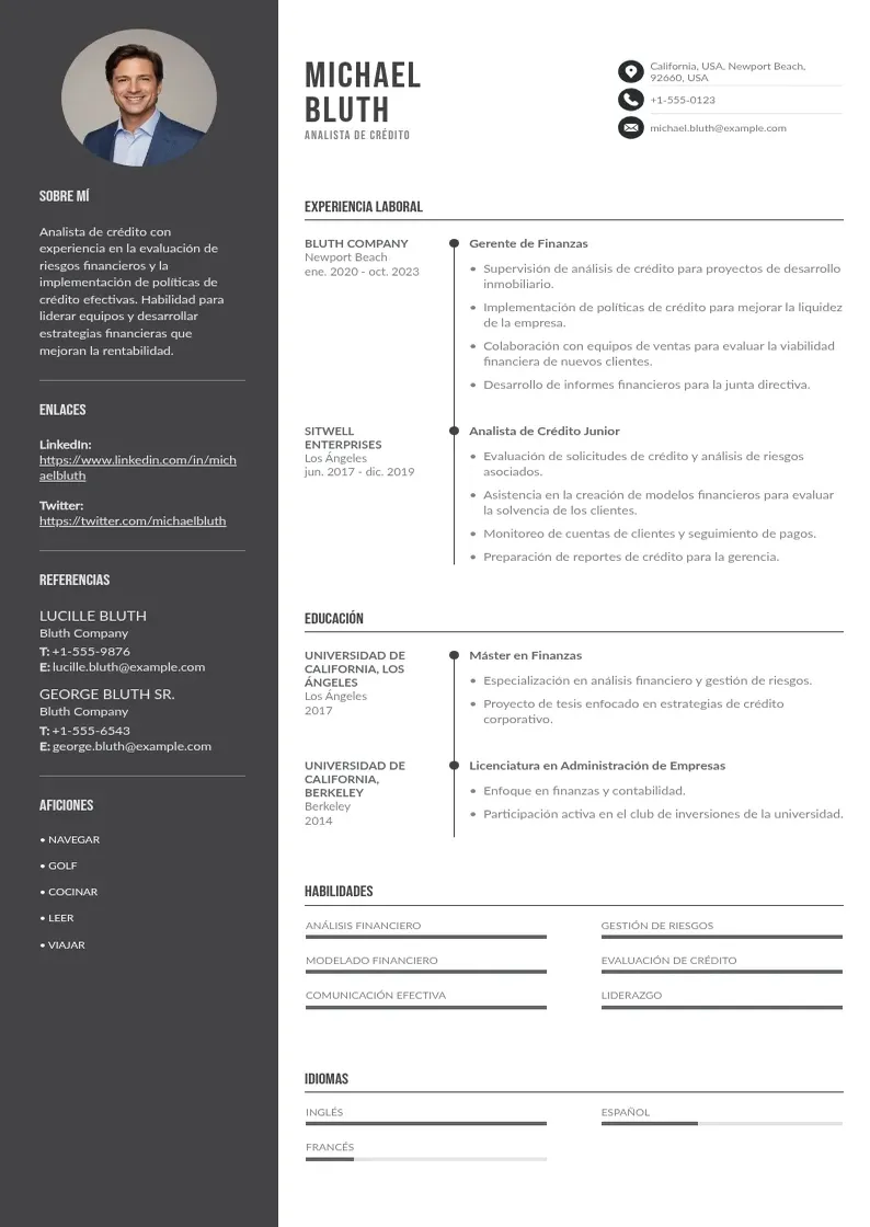 two column analista-de-credito resume example