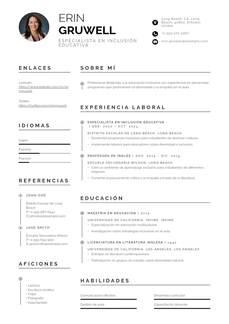 two column especialista-en-inclusion-educativa resume example