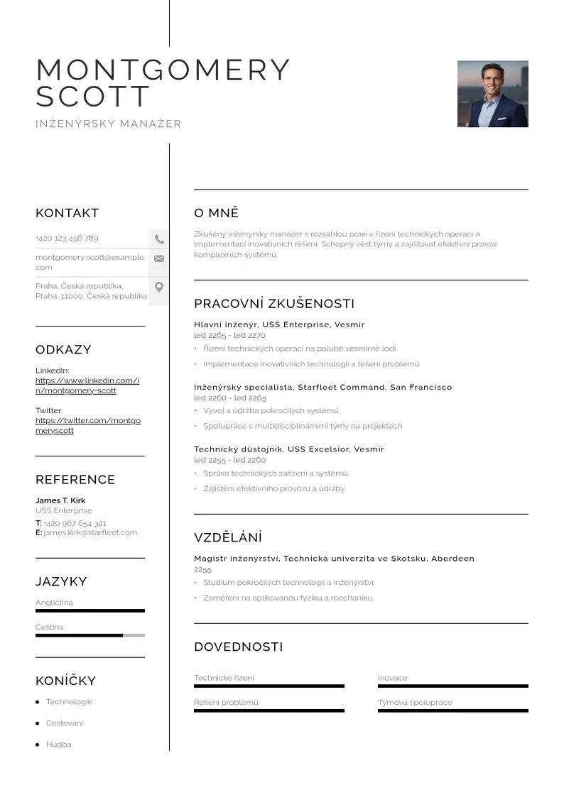 Vienkārša Inzenyrskeho manazera zivotopis CV piemērs