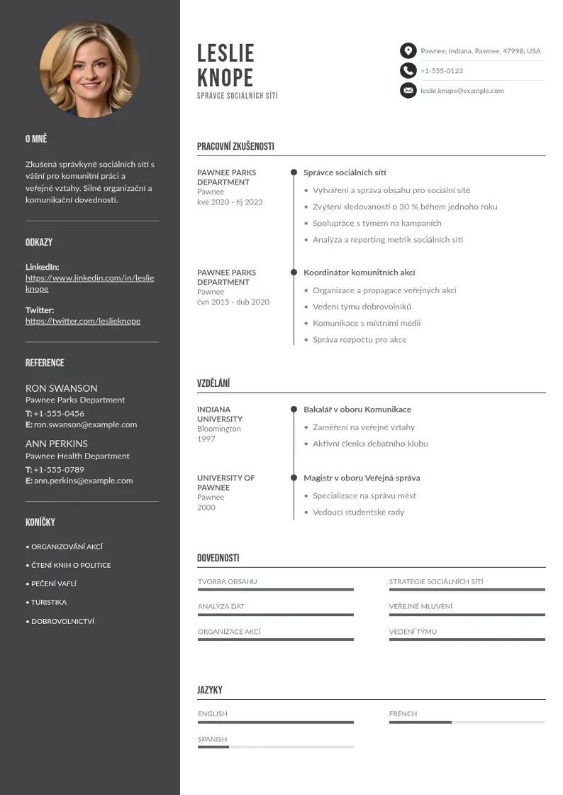 Divu kolonnu Spravce socialnich siti zivotopis CV piemērs