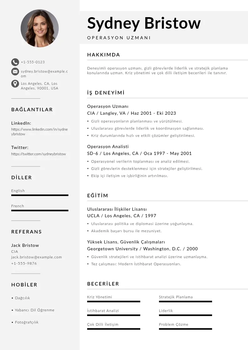 Mūsdienīga operasyon uzmanı  CV veidne