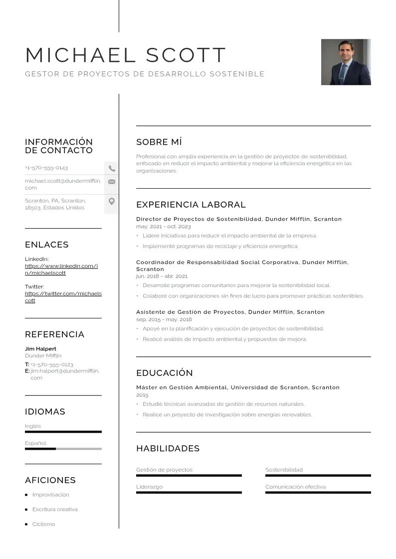 two column gestor-de-proyectos-de-desarrollo-sostenible resume example