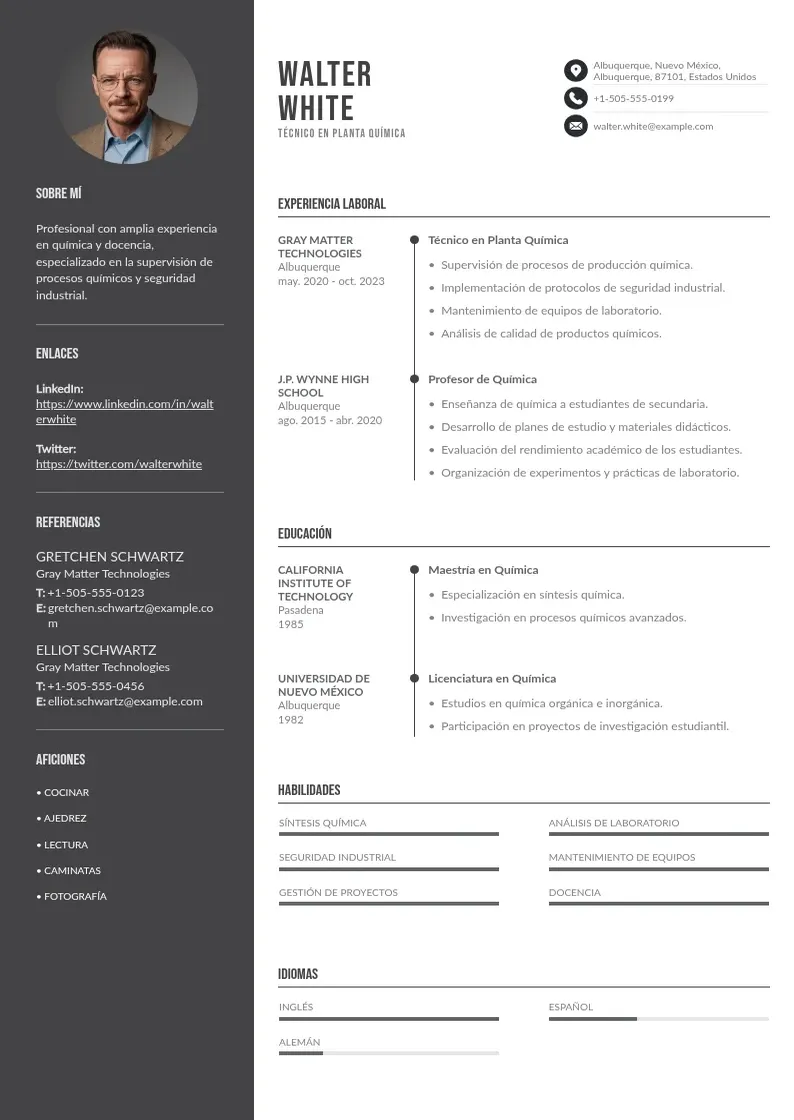 two column tecnico-en-planta-quimica resume example
