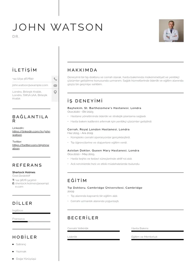 Vienkārša Sağlık hizmeti  CV piemērs