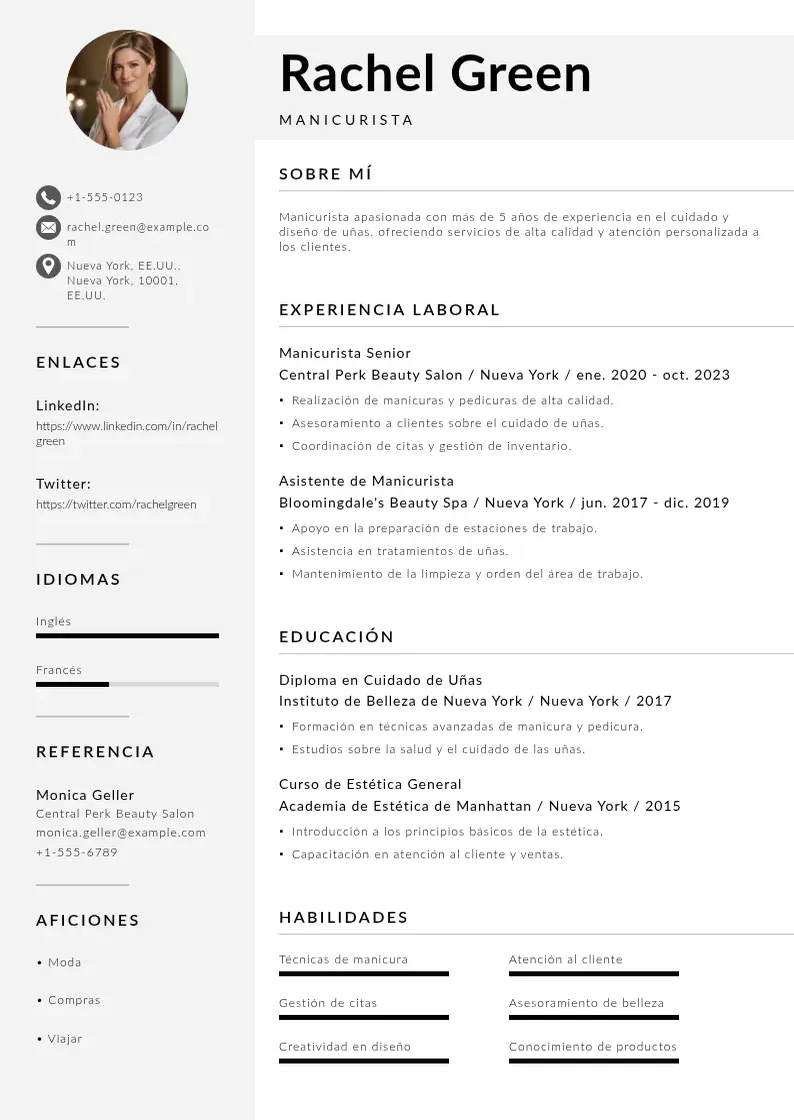 two column manicurista resume example