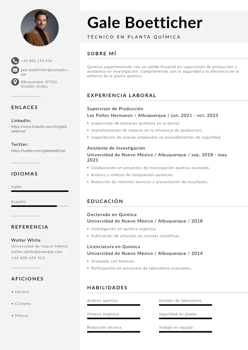 two column tecnico-en-planta-quimica resume example
