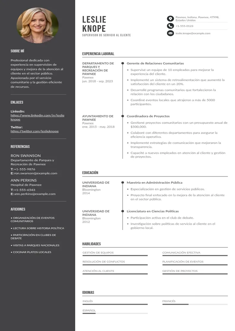 two column supervisor-de-servicio-al-cliente resume example