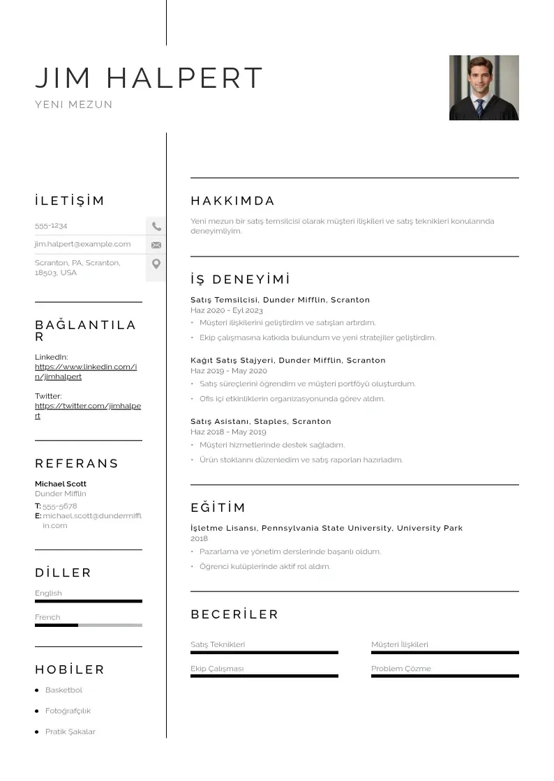 Vienkārša Yeni mezun CV piemērs
