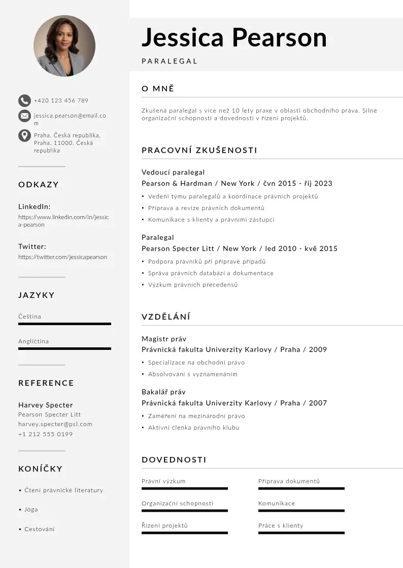 Mūsdienīga Zivotopis paralegal CV veidne
