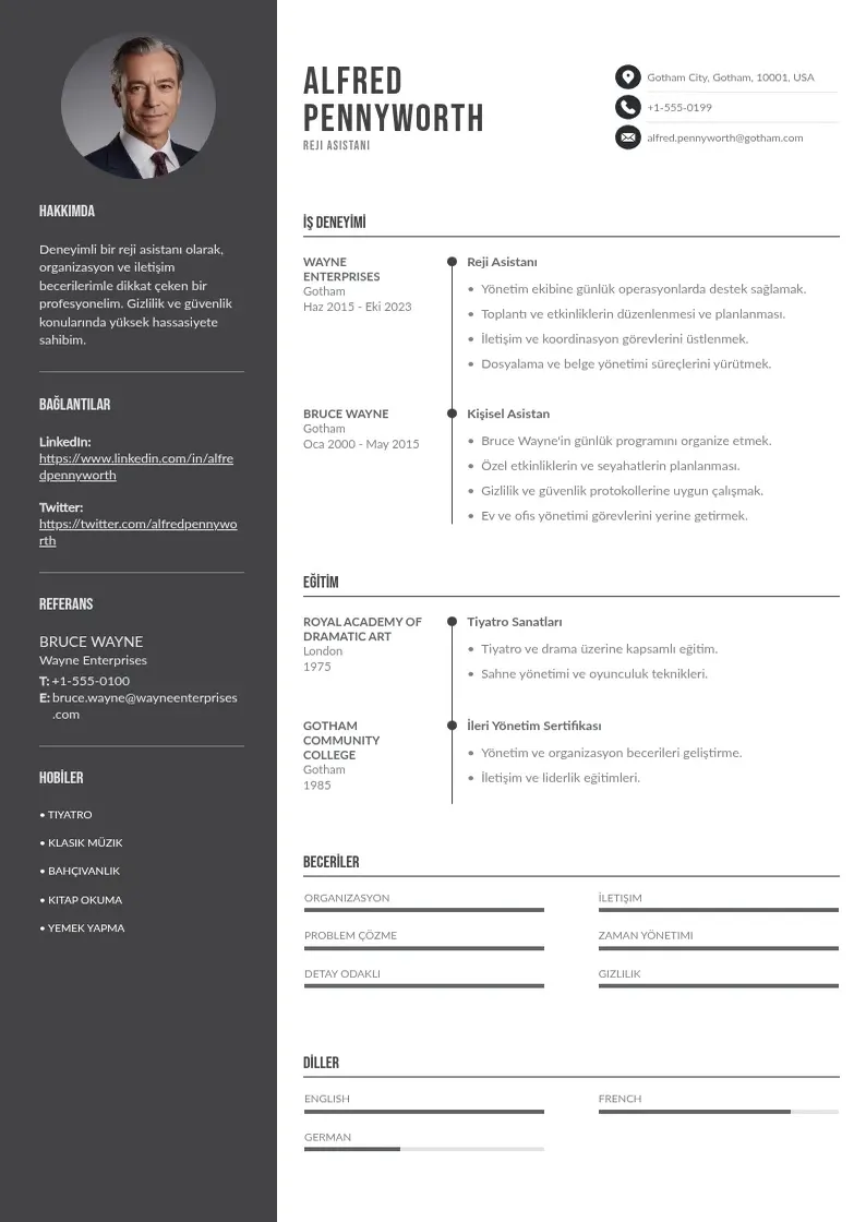 Divu kolonnu Reji asistani CV piemērs
