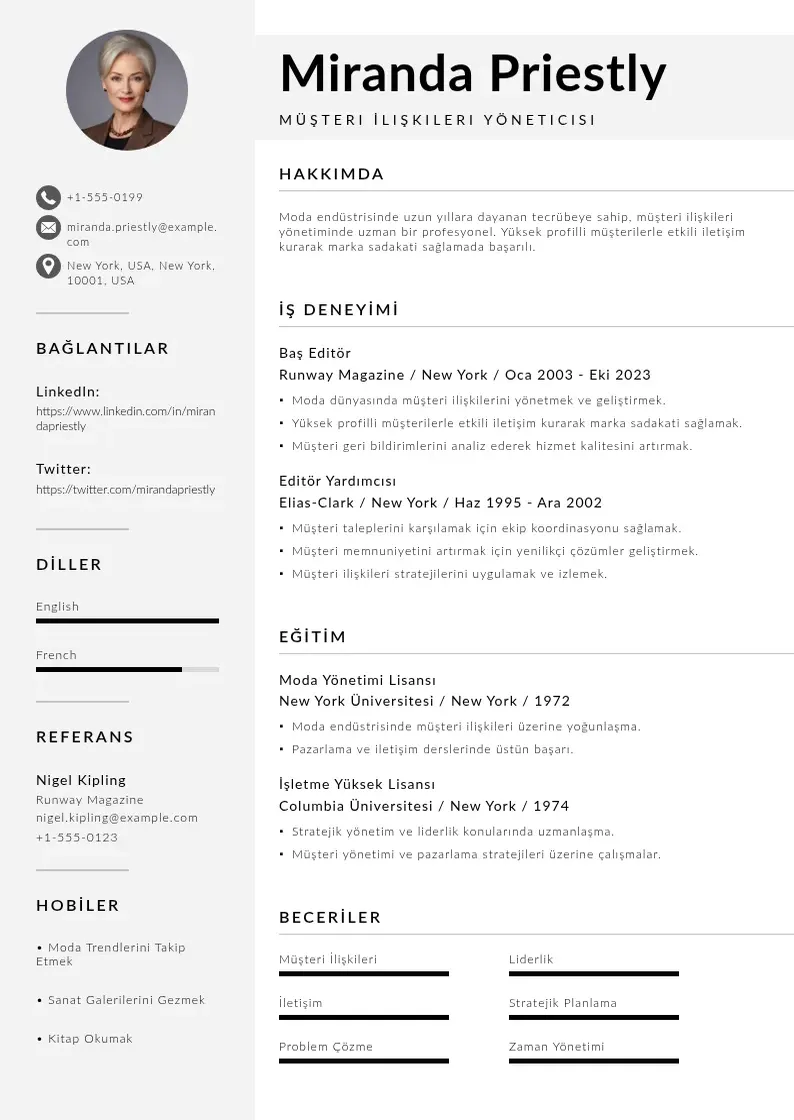 Mūsdienīga müşteri ilişkileri yöneticisi  CV veidne