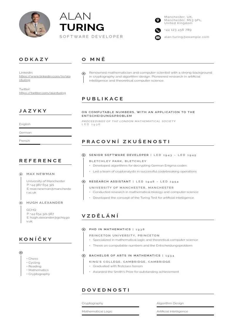 Profesionāla Vyvojar softwaru zivotopis CV veidne