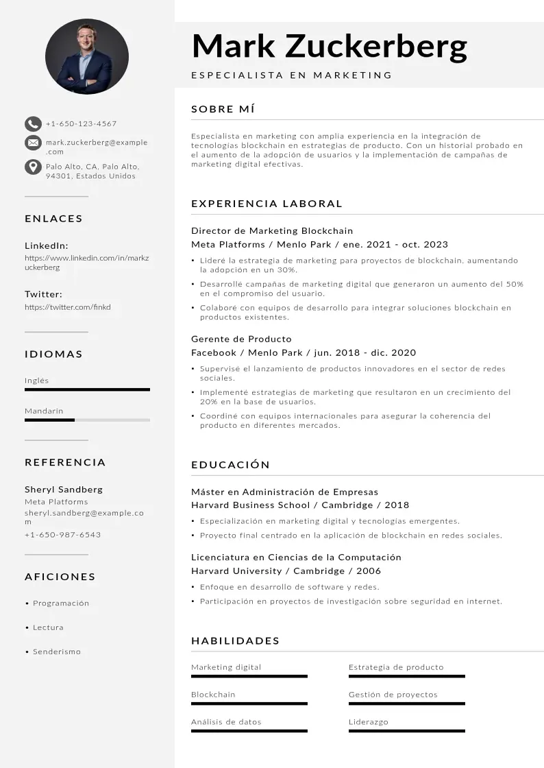two column especialista-en-marketing-para-proyectos-blockchain resume example