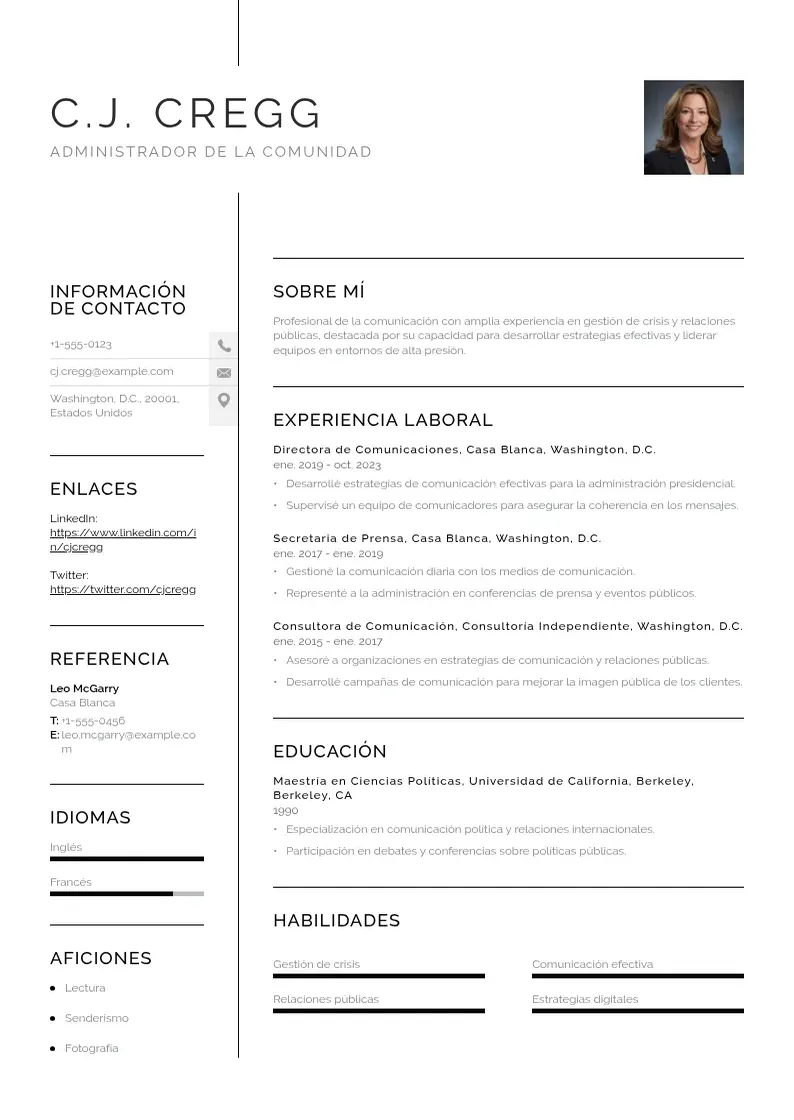 two column cv-administrador-de-la-comunidad resume example