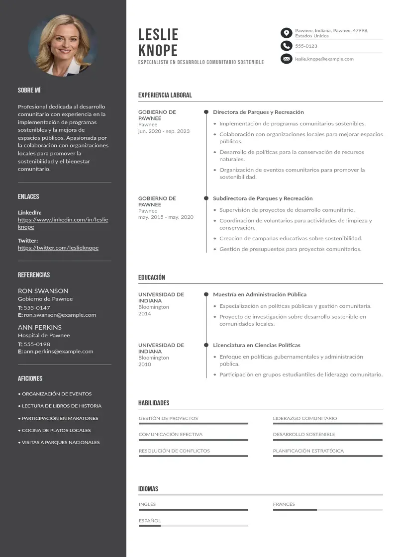 two column especialista-en-desarrollo-comunitario-sostenible resume example