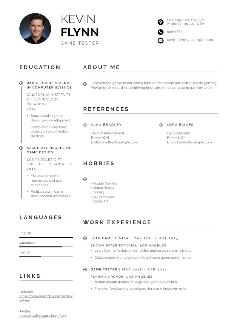 professional Game tester resume resume template