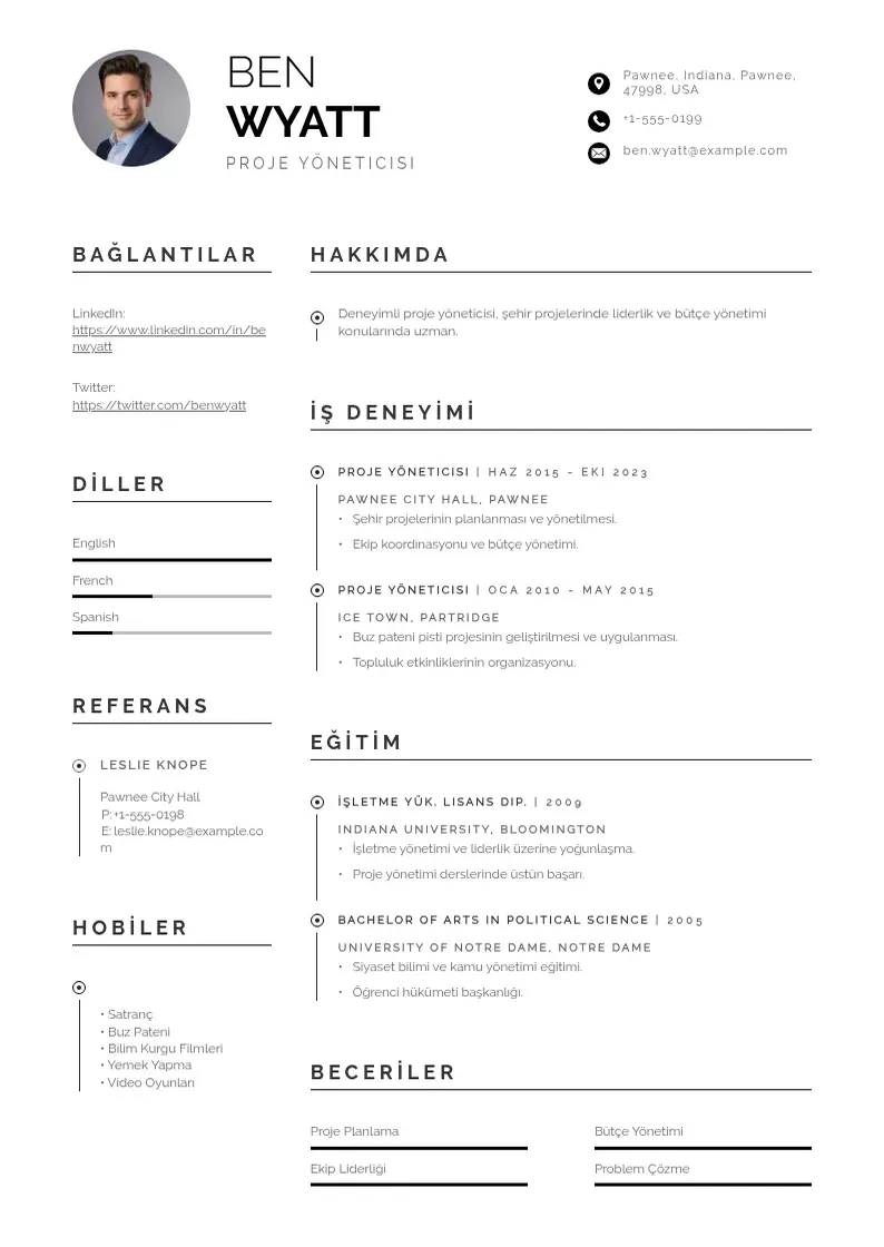 Profesionāla Proje yoneticisi CV veidne