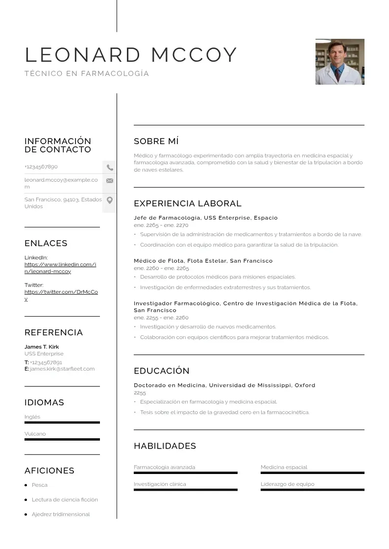 two column cv-tecnico-en-farmacologia resume example