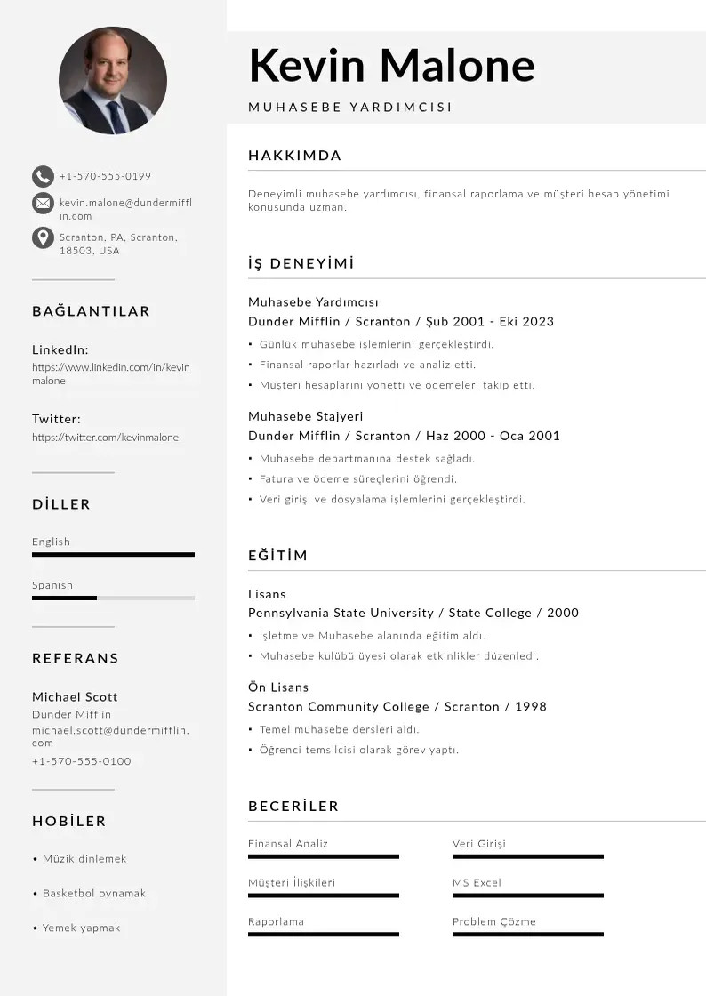 Mūsdienīga Muhasebe yardımcısı  CV veidne