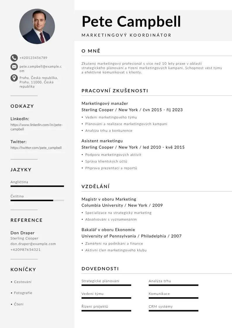 Mūsdienīga Marketingovy koordinator zivotopis CV veidne
