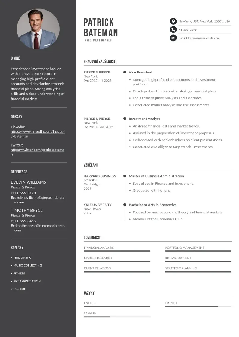 Divu kolonnu Zivotopis banker CV piemērs