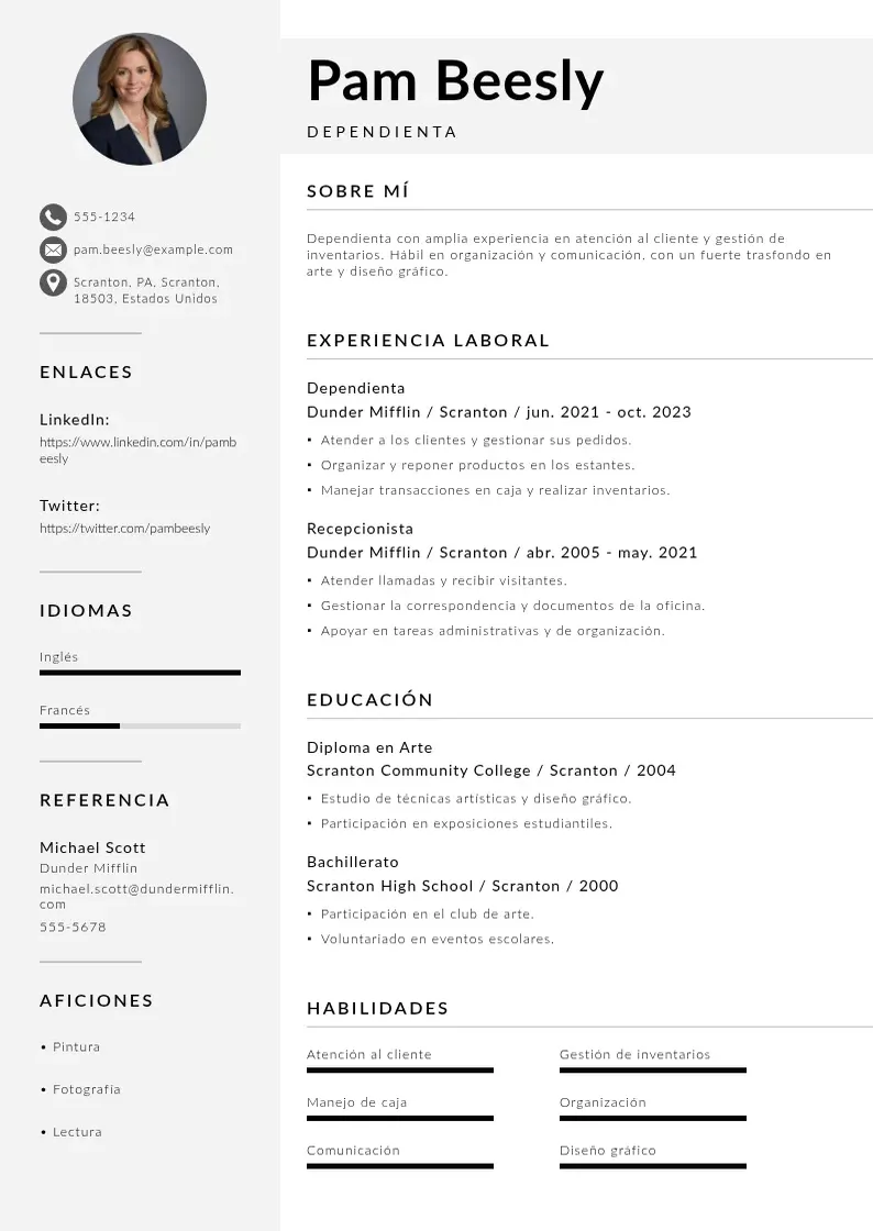 two column curriculum-de-dependienta resume example