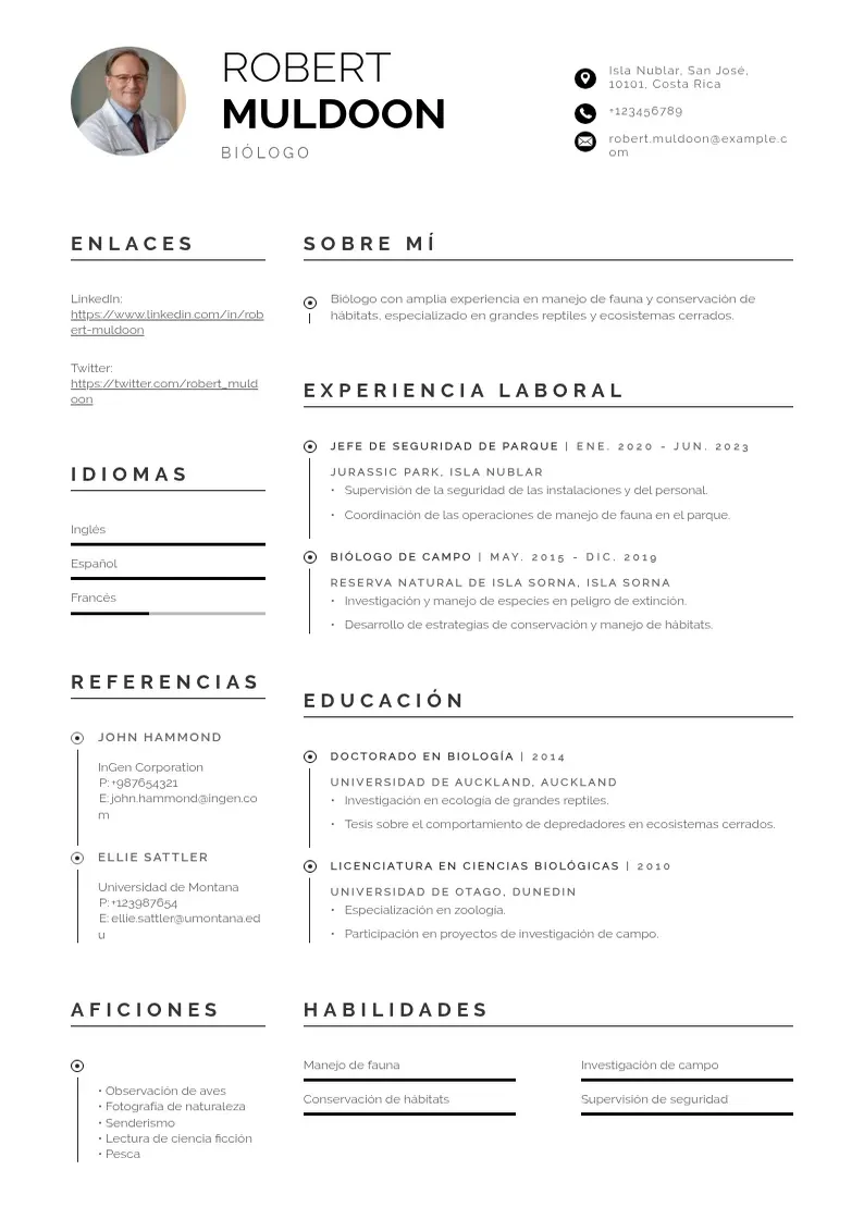 two column curriculum-de-biologo resume example