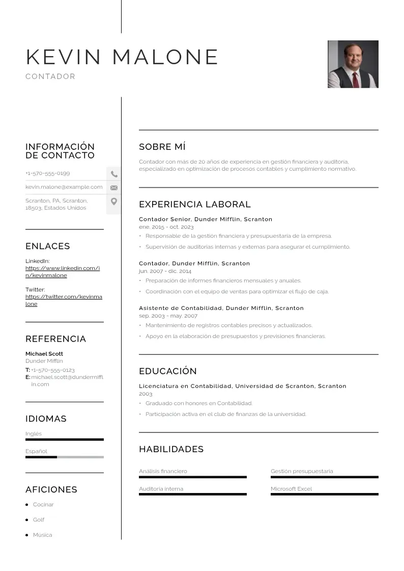 two column cv-contador resume example