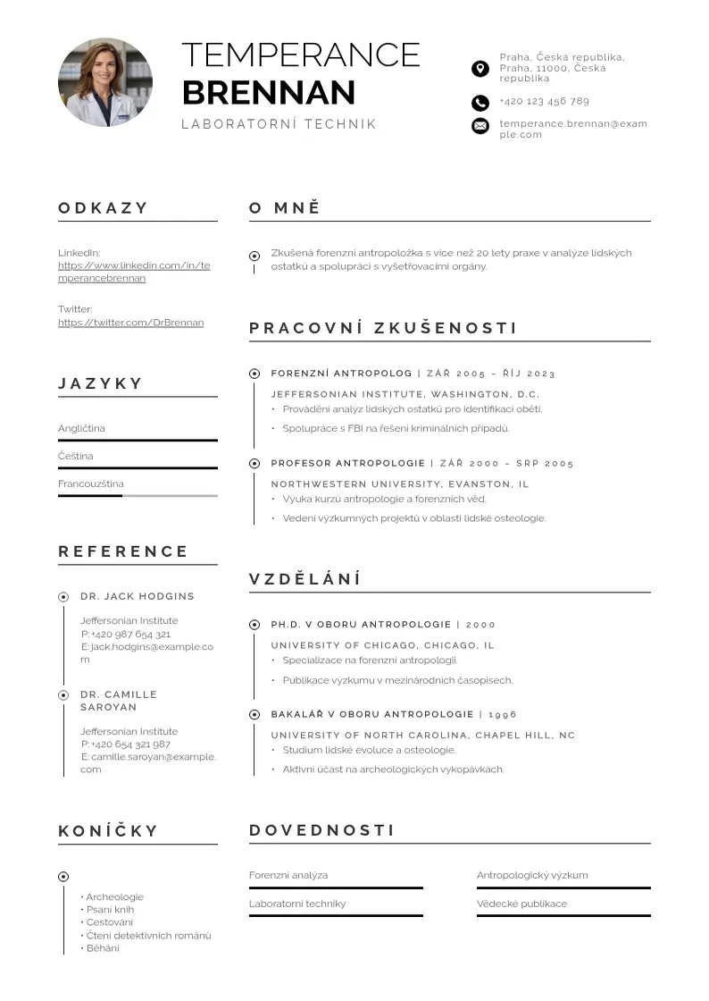 Profesionāla Laboratorniho technika zivotopis CV veidne