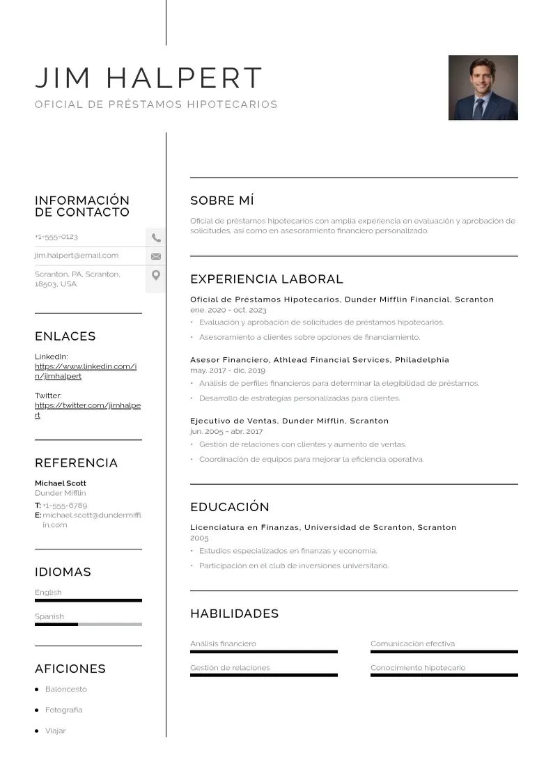 two column cv-oficial-de-prestamos-hipotecario resume example