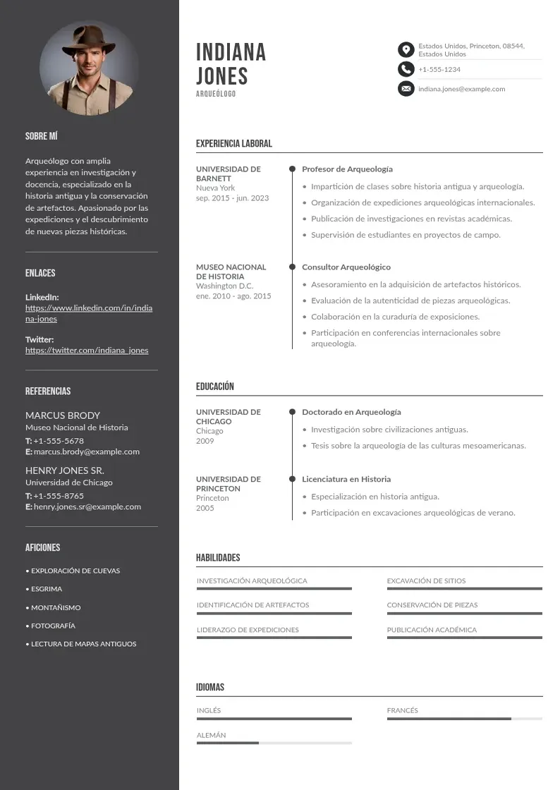 two column cv-persona-de-libre-dedicacion resume example