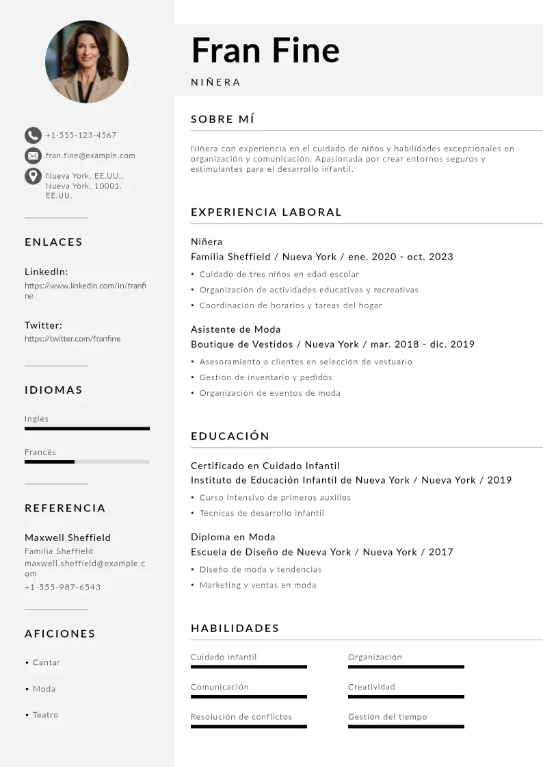 two column curriculum-de-ninera resume example