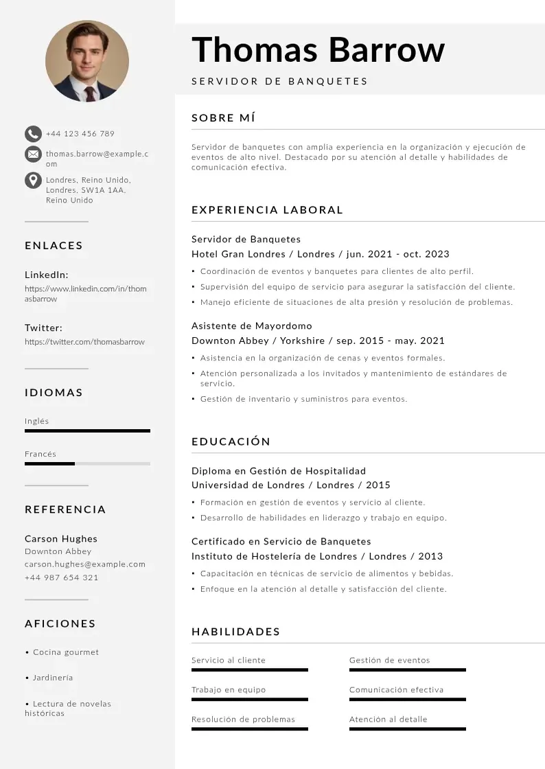 two column servidor-de-banquetes resume example