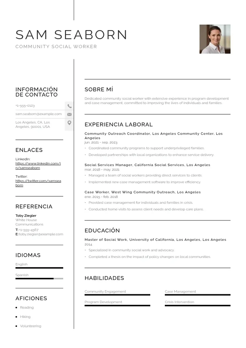 two column trabajador-social-comunitario resume example