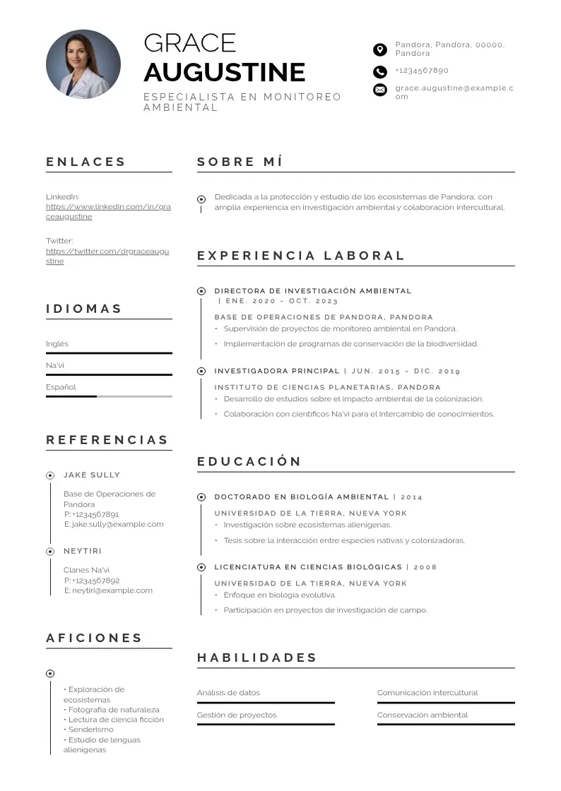 two column especialista-en-monitoreo-ambiental resume example