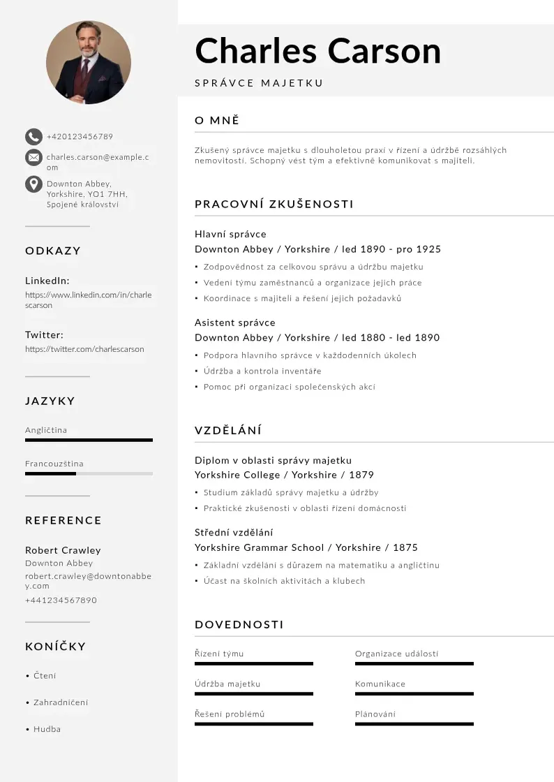 Mūsdienīga Sprava majetku zivotopis CV veidne