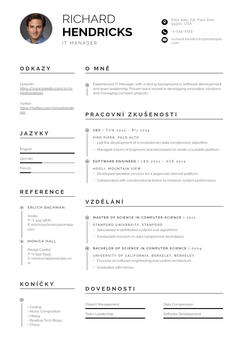 Profesionāla It manazer zivotopis CV veidne