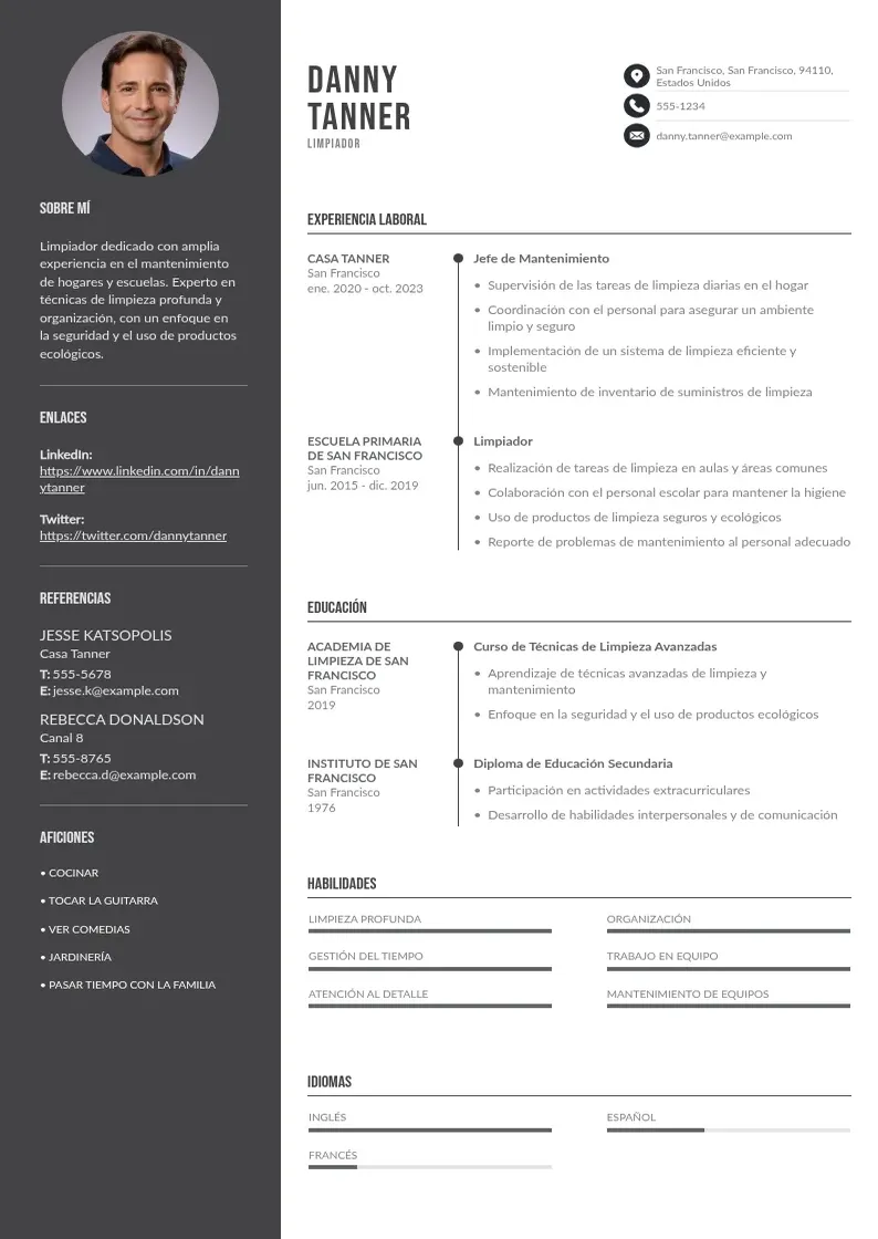 two column cv-limpiador resume example