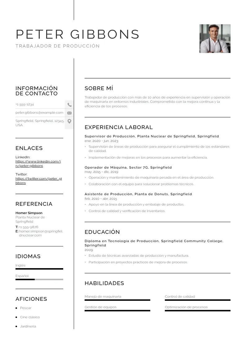 two column ejemplo-de-curriculum-vitae-de-trabajador-de-produccion resume example