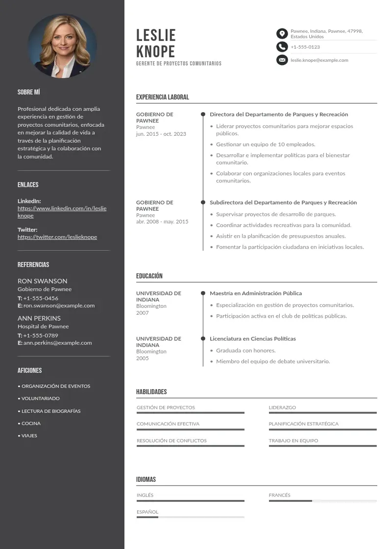 two column curriculum-de-gerente resume example