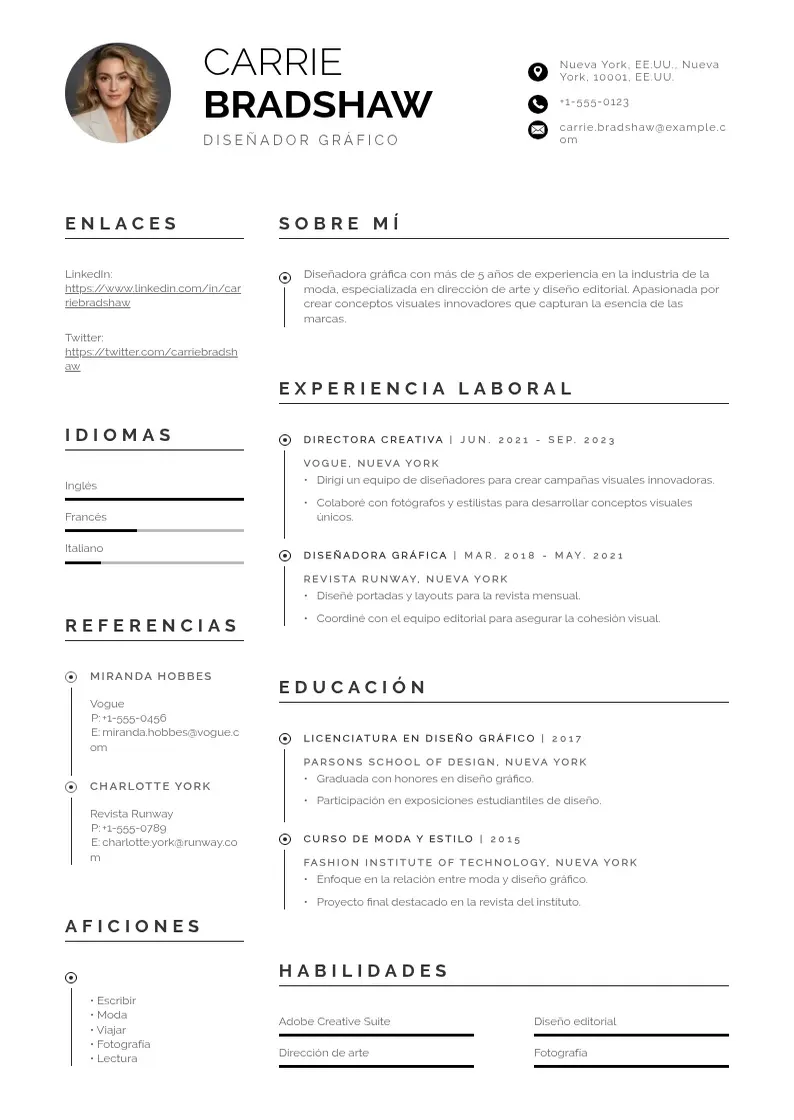 two column disenador-grafico resume example