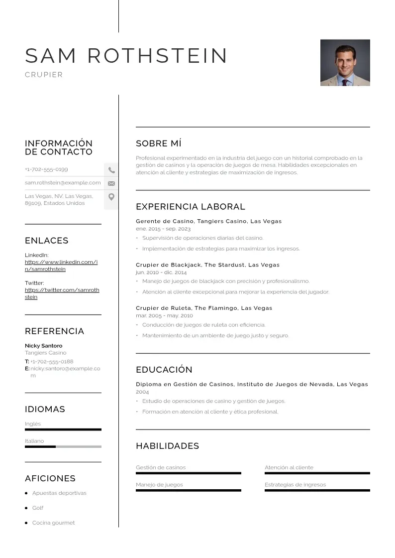 two column curriculum-de-crupier resume example