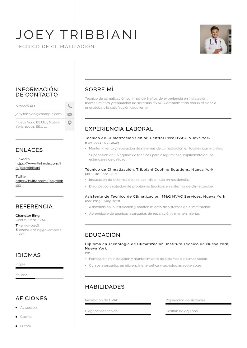 two column cv-tecnico-de-climatizacion resume example