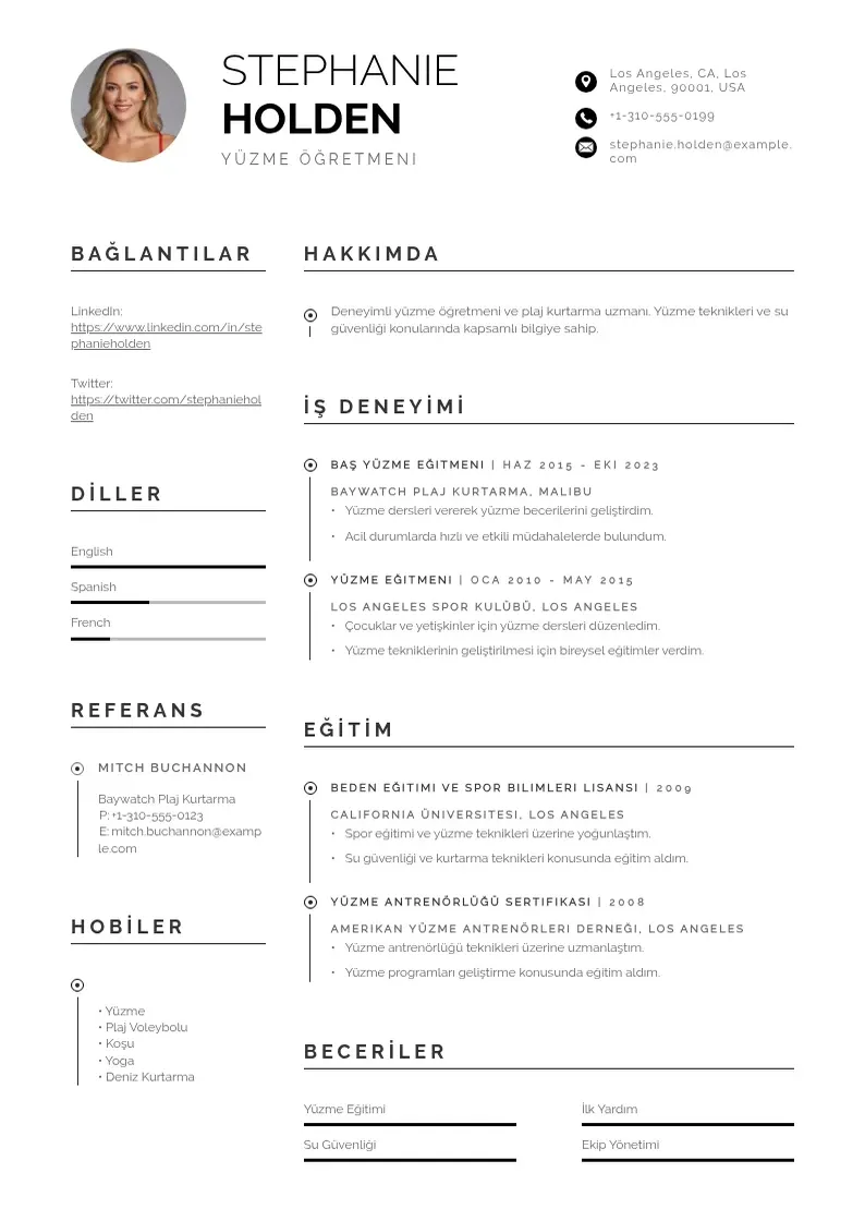 Profesionāla Yüzme öğretmeni  CV veidne