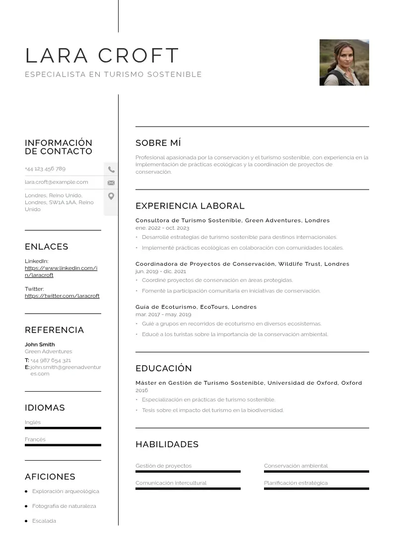 two column especialista-en-turismo-sostenible resume example