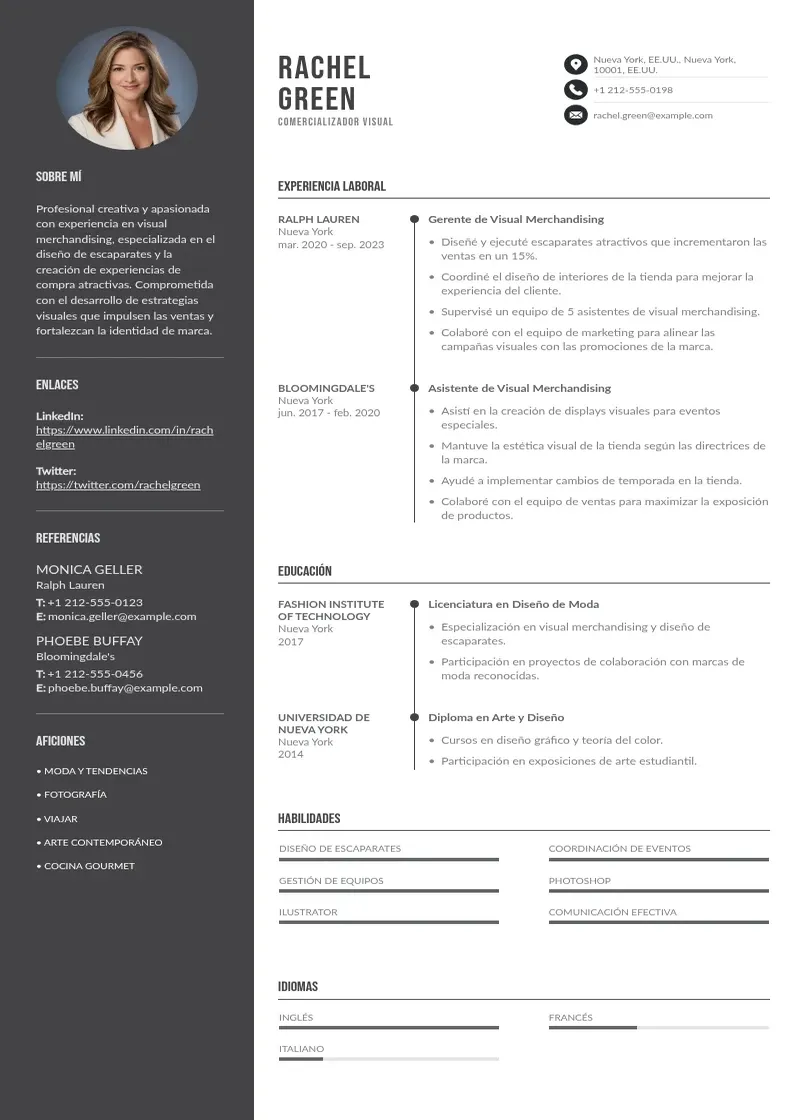 two column cv-comercializador-visual resume example