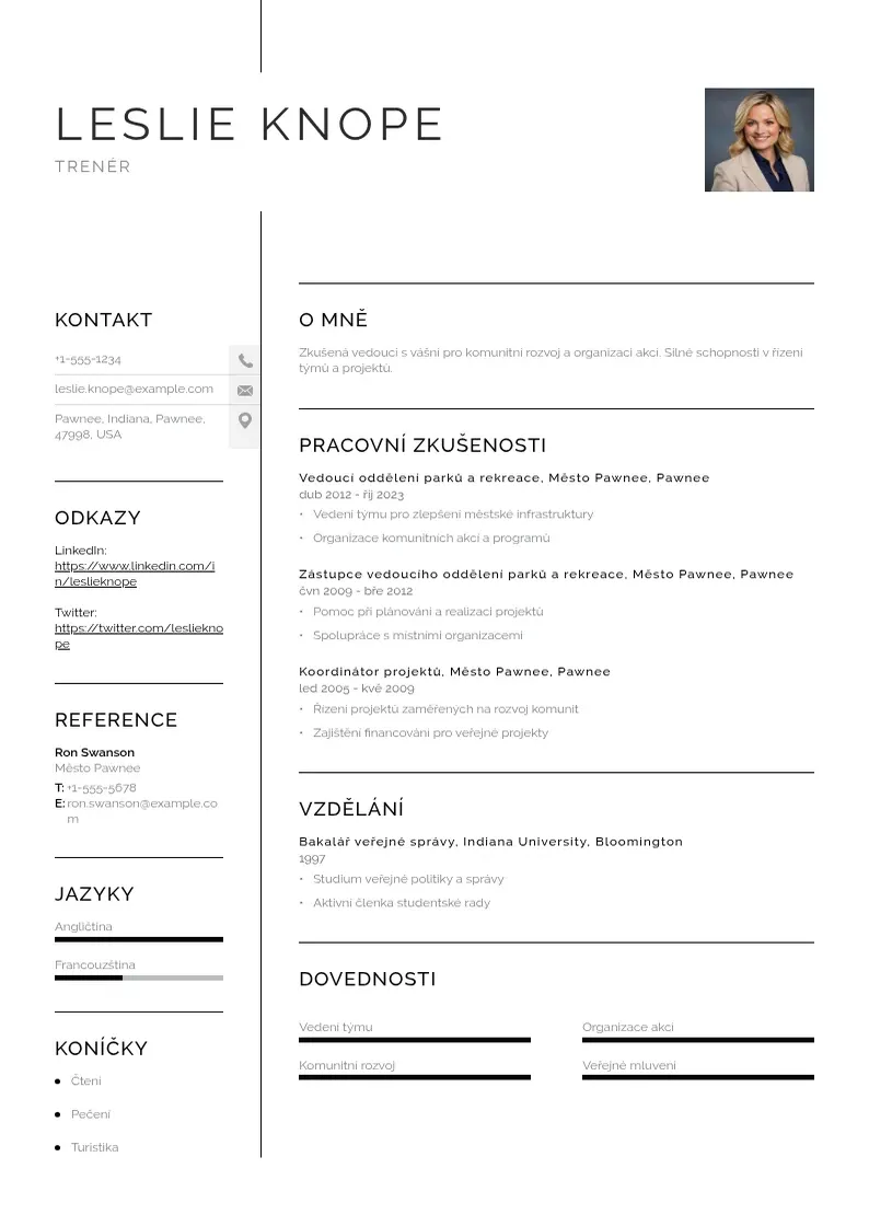 Vienkārša Zivotopis trener CV piemērs