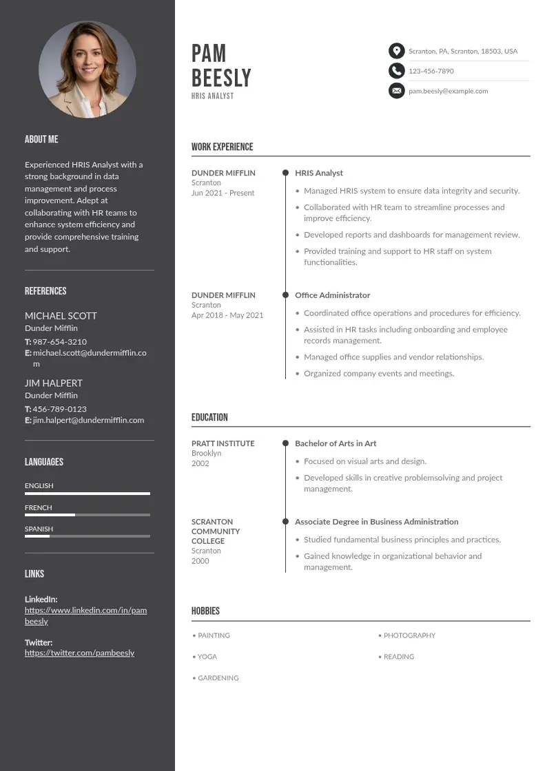 two column hris-analyst-resume resume example